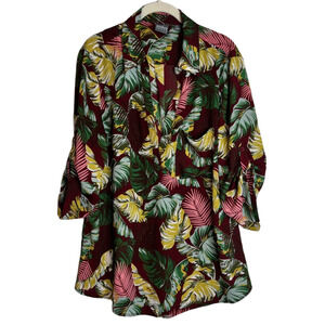 Soho Jeans Womens Blouse XL Dark Colors Tropical Palm Print Popover 3/4 Sleeve